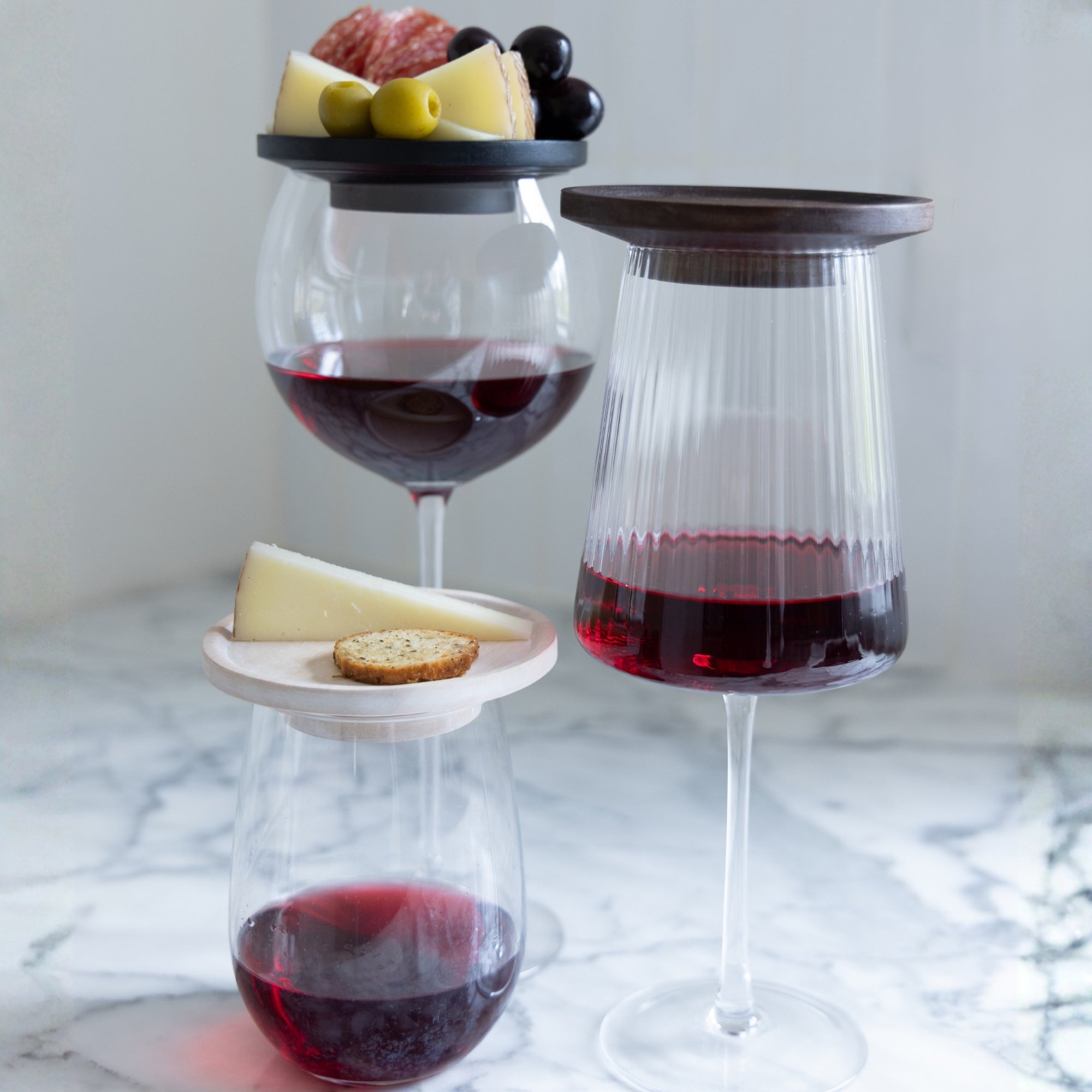 Wine Glass Charcuterie Plates, White-Washed